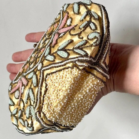 Vintage Beaded Purse Satin Evening Handbag 1940s 1950s Wedding Purse France - Picture 11 of 12